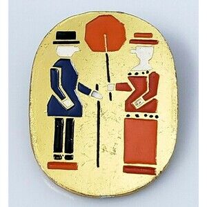 Russian Badge Lapel Pin Brooch With Couple Sign Gold Tone Enamel 20 KON Vintage